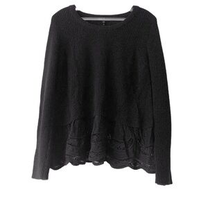 Maje Angora Wool Blend Ribbed Knit Sweater Women Size L Black Quiet Luxury